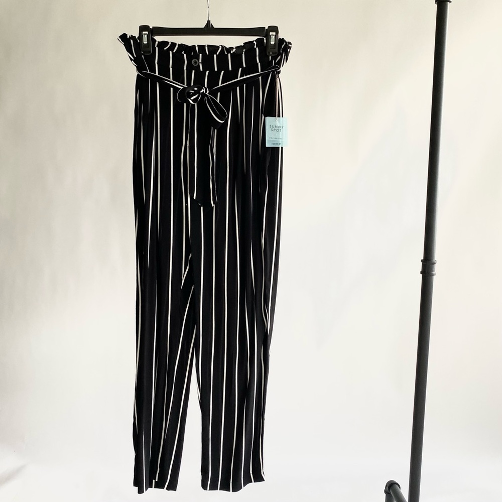 Woven Black & White Stripe Tie Pants -NWT-